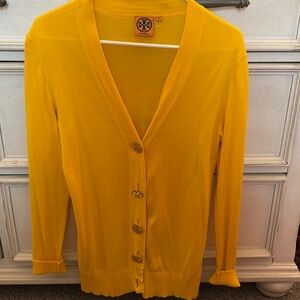 Bright yellow Tory Burch cardigan
